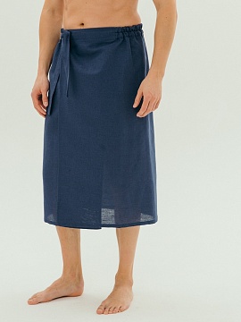 Килт льняной для бани синий