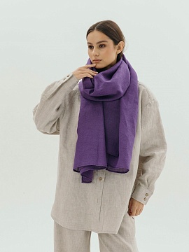 Льняной палантин цвет баклажановый