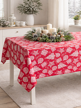 Скатерть льняная Новогодний коллаж без салфеток