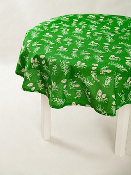 Скатерть круглая изо льна Шишки без салфеток