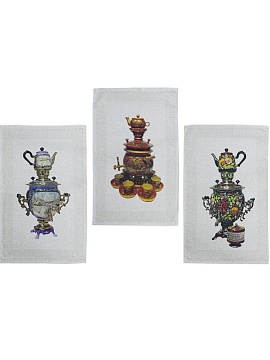 Набор льняных полотенец для кухни Самовары