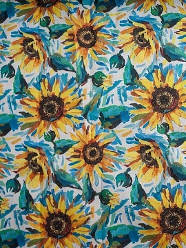 ОСТАТОК меньше метра Ткань льняная Подсолнухи