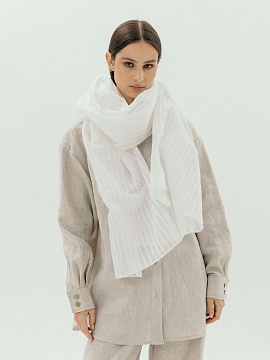 Льняной палантин цвет белый в полоску