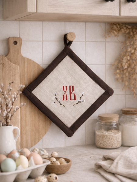 Прихватка льняная с вышивкой ХВ