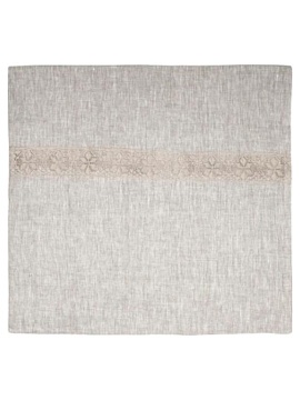 Льняная наволочка квадратная с кружевом серая натуральная