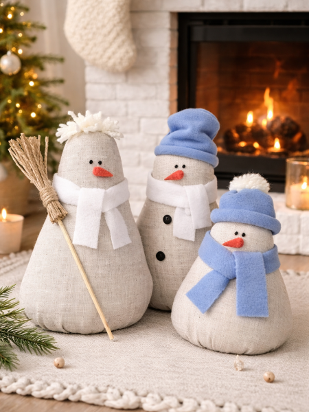 Льняной сувенир Семейка снеговиков