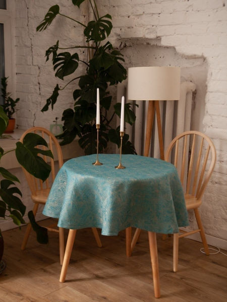 Скатерть льняная круглая Узорная без салфеток