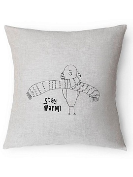 Декоративная наволочка изо льна Птица в шарфе