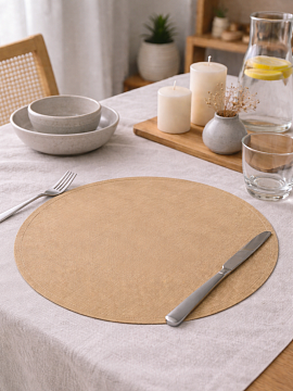 Салфетка круглая изо льна цвет бежевый