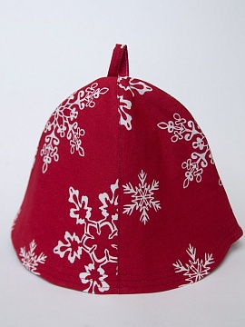 Шапка льняная для бани новогодняя цвет красный