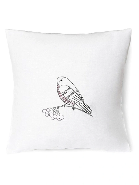 Декоративная наволочка изо льна Снегирь