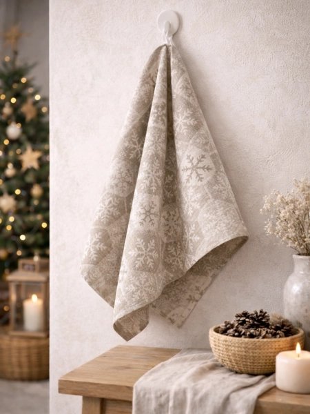Полотенце льняное Снежинки