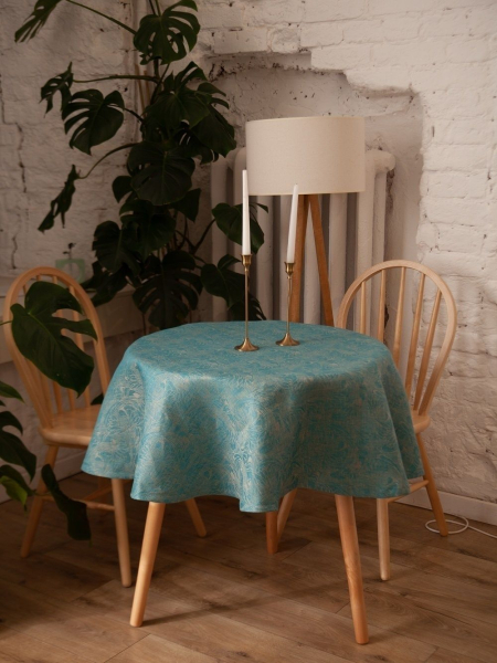 Скатерть льняная круглая Узорная без салфеток