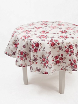 Скатерть льняная Розы круглая без салфеток