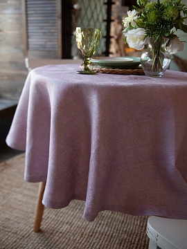 Скатерть льняная Сиреневый луг круглая без салфеток