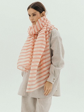 Льняной палантин цвет бело-красный