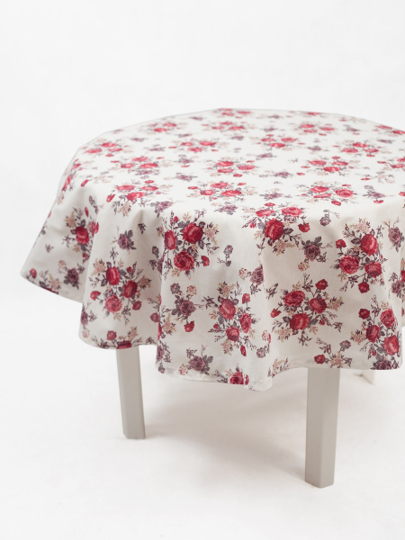 Скатерть льняная Розы круглая без салфеток