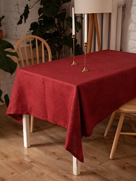 Скатерть льняная Космея бордо без салфеток