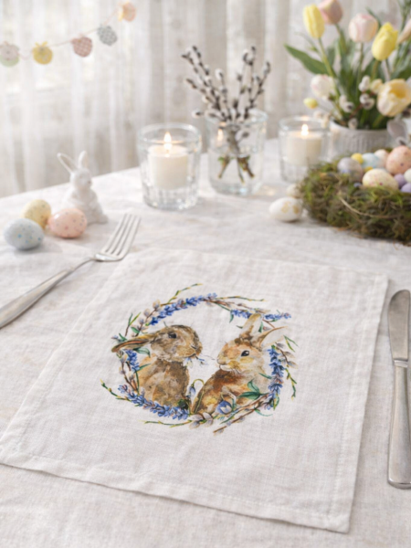 Салфетка льняная Кролики