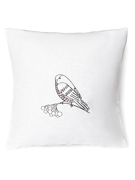 Декоративная наволочка изо льна Снегирь